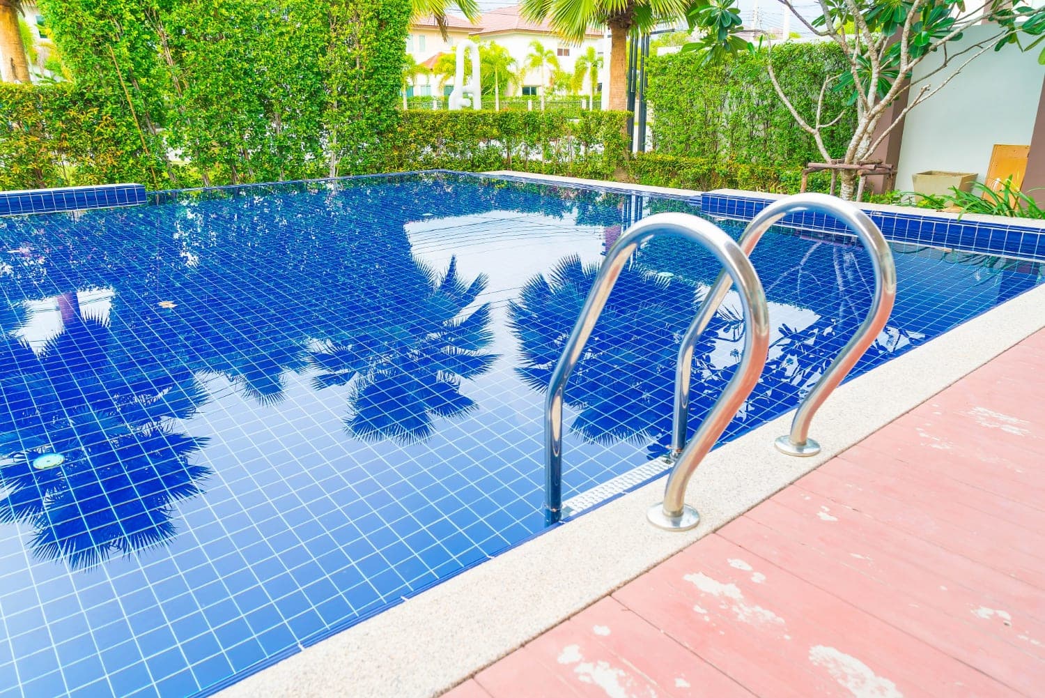Luxury resort swimming pool with clean steps and clear water