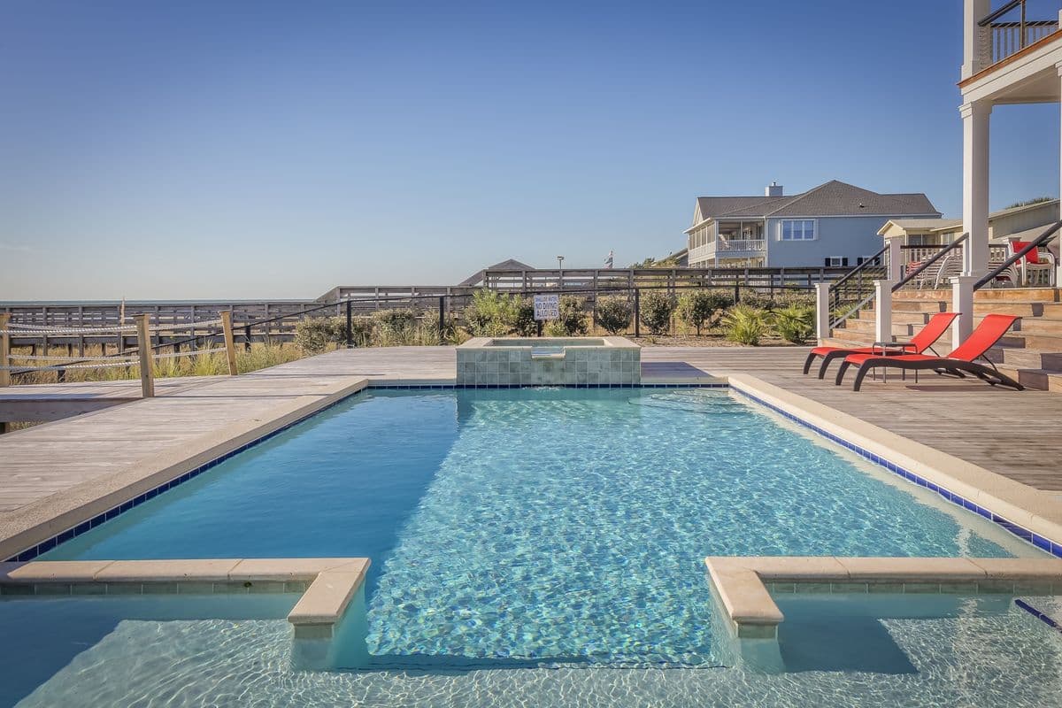 Clean coastal residential swimming pool with clear blue water in Pinellas County, Florida